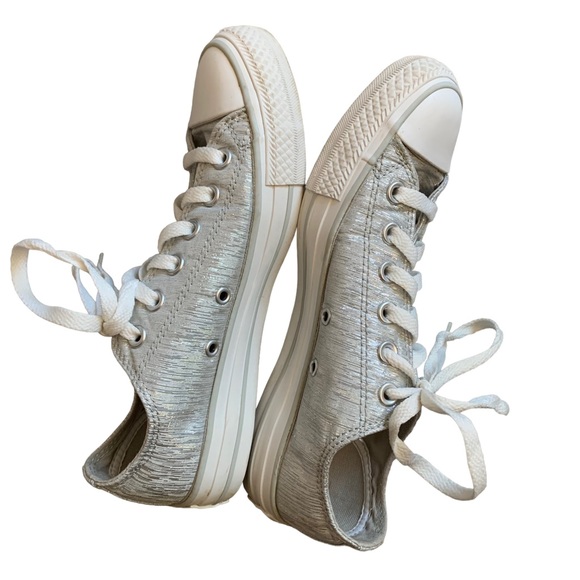 Converse | Size 7 All Star Sneakers metallic Silver Lace up minimalist low tops - Picture 16 of 16